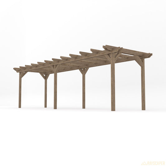 Pergola | Timber Double Garden Pergola | Freestanding Garden Structure | Open Slatted Roof | Rustic Brown | 1.8m Width x 7.8m Length