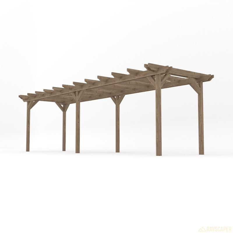 Freestanding Double Garden Pergola - Rustic Brown - 1.8m Width x 7.8m Length