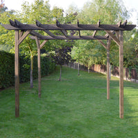Pergola | Timber Double Garden Pergola | Freestanding Garden Structure | Open Slatted Roof | Rustic Brown | 1.8m Width x 5.4m Length