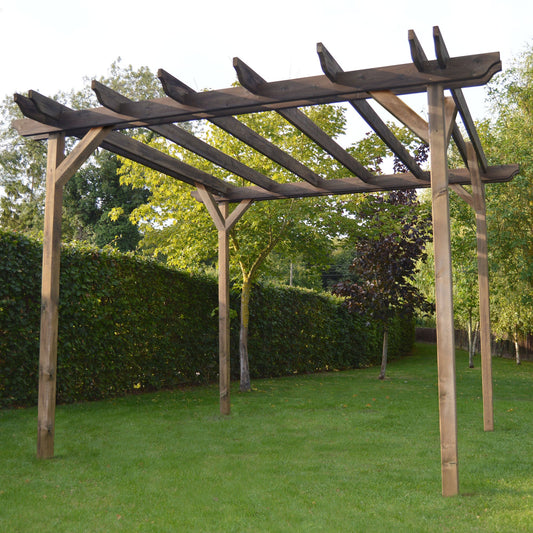 Pergola | Timber Double Garden Pergola | Freestanding Garden Structure | Open Slatted Roof | Rustic Brown | 1.8m Width x 6.6m Length