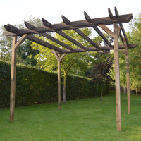 Pergola | Timber Double Garden Pergola | Freestanding Garden Structure | Open Slatted Roof | Rustic Brown | 1.8m Width x 7.2m Length