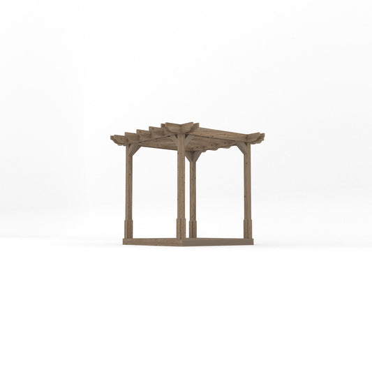 Pergola | Timber Double Premium Pergola | Integrated Decking Base | Heavyweight Section Timber | Rustic Brown | 2.4m Width x 2.4m Length