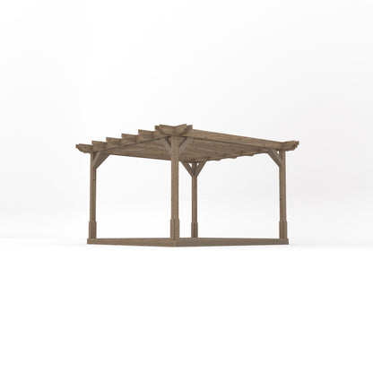 Freestanding Double Premium Pergola with Decking - Rustic Brown - 3.6m Width x 3.6m Length