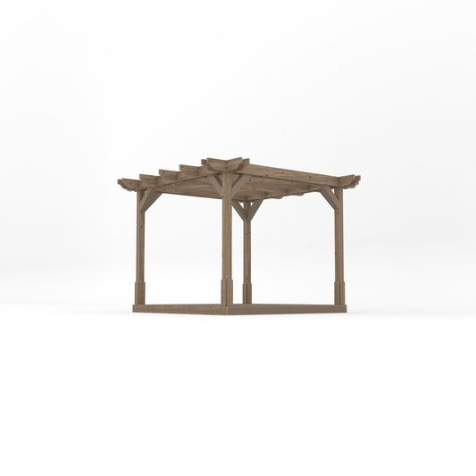 Pergola | Timber Double Premium Pergola | Integrated Decking Base | Heavyweight Section Timber | Rustic Brown | 3m Width x 3m Length