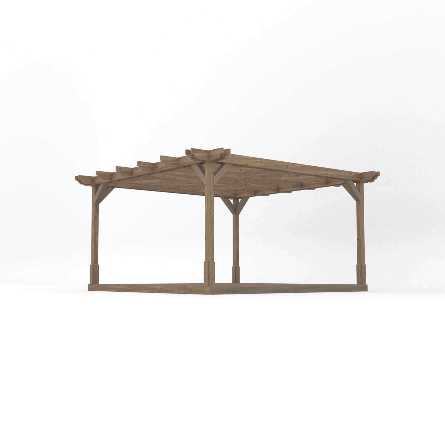 Freestanding Double Premium Pergola with Decking - Rustic Brown - 4.2m Width x 4.2m Length