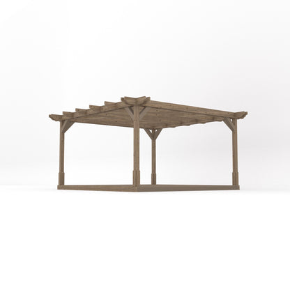 Freestanding Double Premium Pergola with Decking - Rustic Brown - 4.2m Width x 4.2m Length