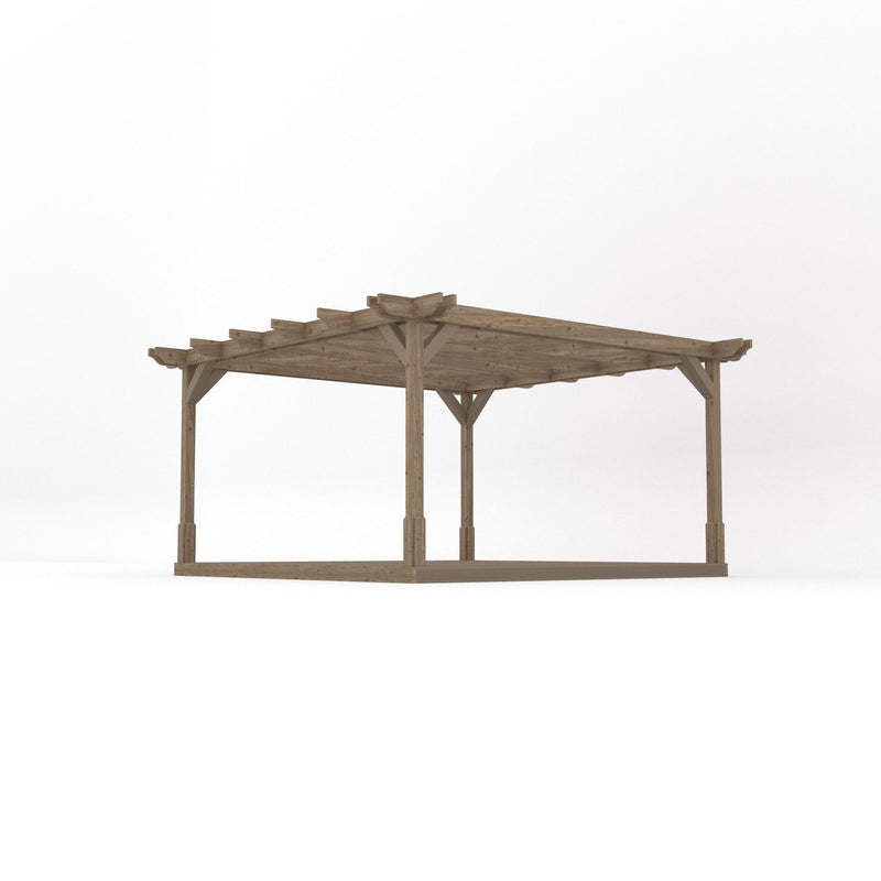 Freestanding Double Premium Pergola with Decking - Rustic Brown - 4.2m Width x 4.2m Length