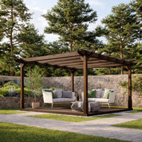 Pergola | Timber Double Premium Pergola | Integrated Decking Base | Heavyweight Section Timber | Rustic Brown | 2.4m Width x 2.4m Length