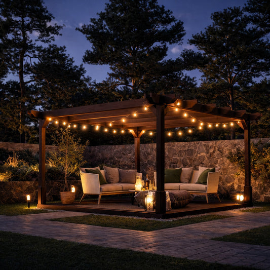 Pergola | Timber Double Premium Pergola | Integrated Decking Base | Heavyweight Section Timber | Rustic Brown | 2.4m Width x 2.4m Length
