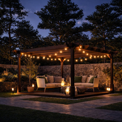 Freestanding Double Premium Pergola with Decking - Rustic Brown - 4.8m Width x 4.8m Length
