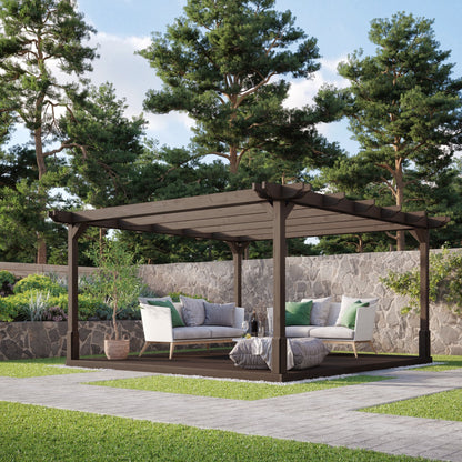 Freestanding Double Premium Pergola with Decking - Rustic Brown - 3.6m Width x 3.6m Length