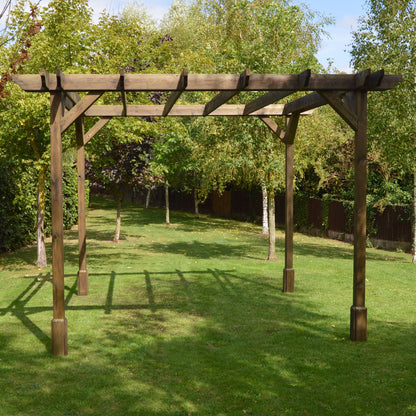 Freestanding Double Premium Pergola - Rustic Brown - 3.6m Width x 4.8m Length