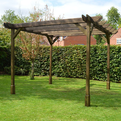 Freestanding Double Premium Pergola - Rustic Brown - 4.8m Width x 6.6m Length