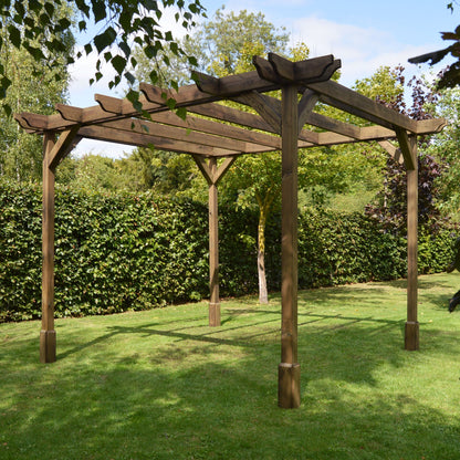 Freestanding Double Premium Pergola - Rustic Brown - 3.6m Width x 6.6m Length