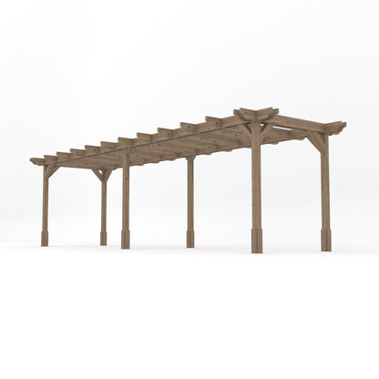 Freestanding Double Premium Pergola - Rustic Brown - 3.6m Width x 7.8m Length