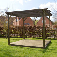 Pergola | Timber Garden Pergola | Integrated Decking Base | Freestanding Garden Structure | Rustic Brown | 3.6m Width x 3.6m Length