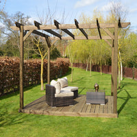 Pergola | Timber Garden Pergola | Integrated Decking Base | Freestanding Garden Structure | Rustic Brown | 2.4m Width x 2.4m Length