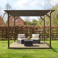 Pergola | Timber Garden Pergola | Integrated Decking Base | Freestanding Garden Structure | Rustic Brown | 2.4m Width x 2.4m Length