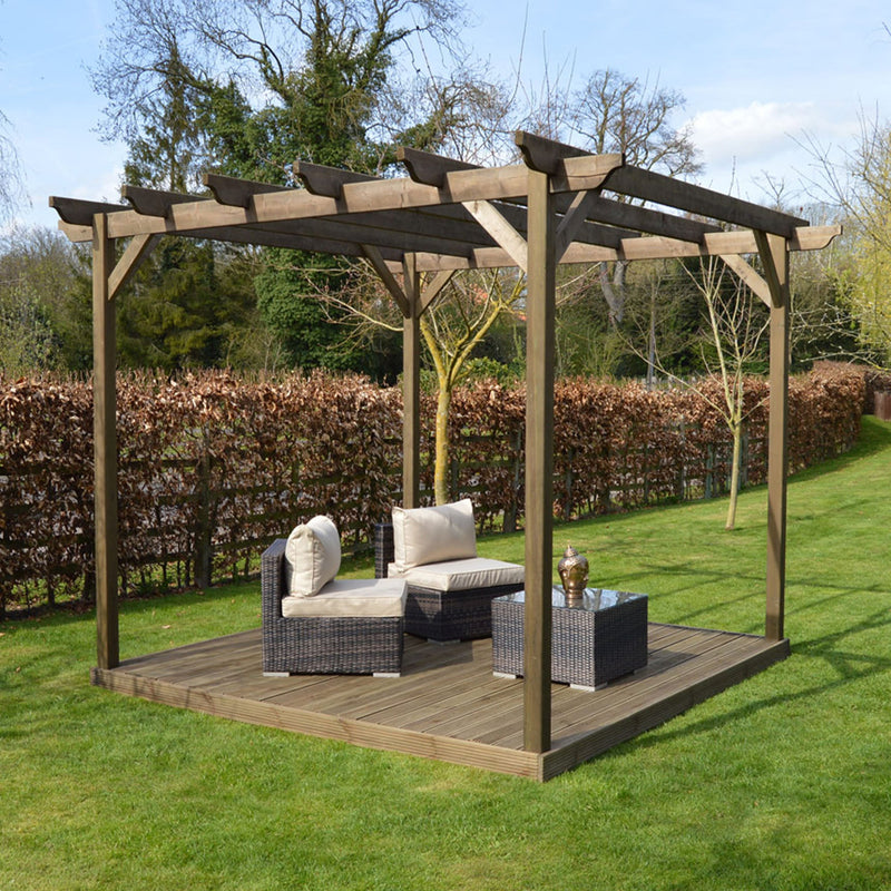 Freestanding Garden Pergola with Decking - Rustic Brown - 2.4m Width x 2.4m Length