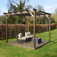 Pergola | Timber Garden Pergola | Integrated Decking Base | Freestanding Garden Structure | Rustic Brown | 4.2m Width x 4.2m Length