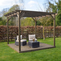 Pergola | Timber Garden Pergola | Integrated Decking Base | Freestanding Garden Structure | Rustic Brown | 3.6m Width x 3.6m Length