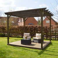 Pergola | Timber Garden Pergola | Integrated Decking Base | Freestanding Garden Structure | Rustic Brown | 4.8m Width x 4.8m Length