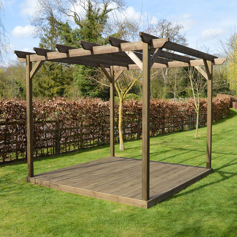 Freestanding Garden Pergola with Decking - Rustic Brown - 4.8m Width x 4.8m Length
