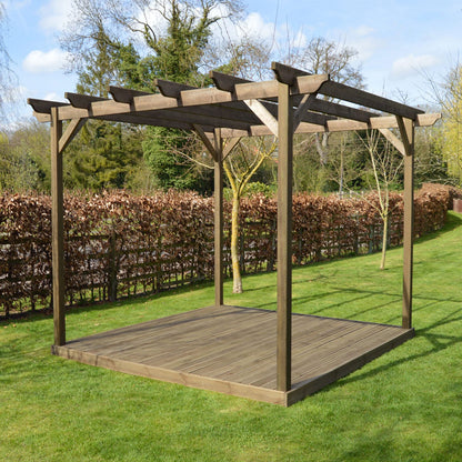 Freestanding Garden Pergola with Decking - Rustic Brown - 4.2m Width x 4.2m Length