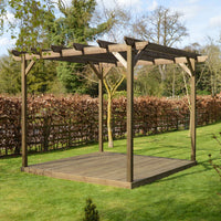 Pergola | Timber Garden Pergola | Integrated Decking Base | Freestanding Garden Structure | Rustic Brown | 2.4m Width x 2.4m Length