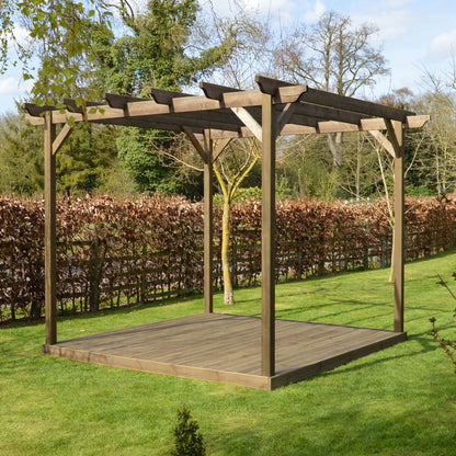 Freestanding Garden Pergola with Decking - Rustic Brown - 3.6m Width x 3.6m Length