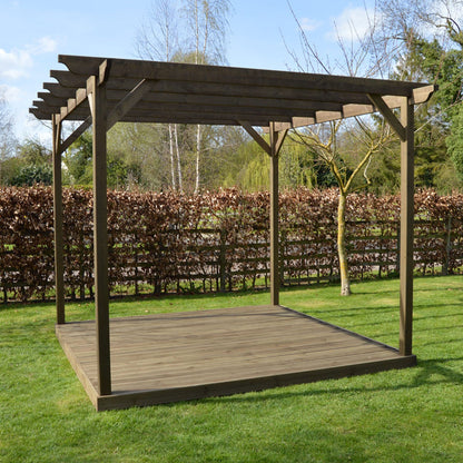 Freestanding Garden Pergola with Decking - Rustic Brown - 2.4m Width x 2.4m Length
