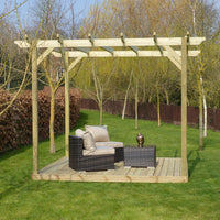 Pergola | Timber Garden Pergola | Integrated Decking Base | Freestanding Garden Structure | Light Green | 4.8m Width x 4.8m Length