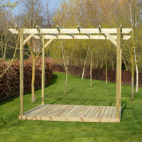 Pergola | Timber Garden Pergola | Integrated Decking Base | Freestanding Garden Structure | Light Green | 4.2m Width x 4.2m Length