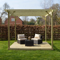 Pergola | Timber Garden Pergola | Integrated Decking Base | Freestanding Garden Structure | Light Green | 4.8m Width x 4.8m Length