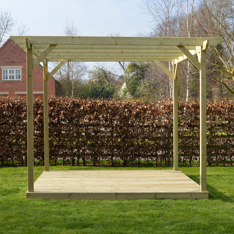 Freestanding Garden Pergola with Decking - Light Green - 4.2m Width x 4.2m Length