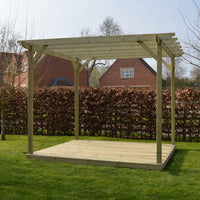 Pergola | Timber Garden Pergola | Integrated Decking Base | Freestanding Garden Structure | Light Green | 4.8m Width x 4.8m Length