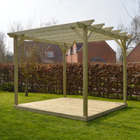 Pergola | Timber Garden Pergola | Integrated Decking Base | Freestanding Garden Structure | Light Green | 4.2m Width x 4.2m Length