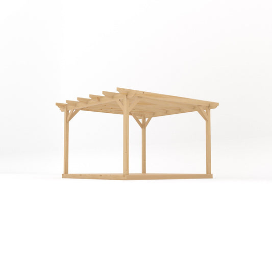 Pergola | Timber Garden Pergola | Integrated Decking Base | Freestanding Garden Structure | Light Green | 3.6m Width x 3.6m Length