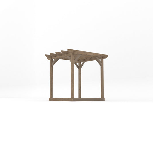 Pergola | Timber Garden Pergola | Integrated Decking Base | Freestanding Garden Structure | Rustic Brown | 2.4m Width x 2.4m Length