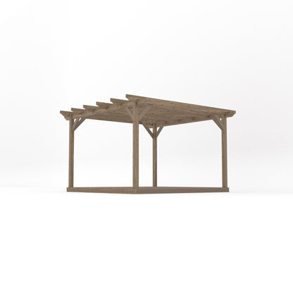 Freestanding Garden Pergola with Decking - Rustic Brown - 3.6m Width x 3.6m Length
