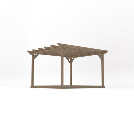 Pergola | Timber Garden Pergola | Integrated Decking Base | Freestanding Garden Structure | Rustic Brown | 3.6m Width x 3.6m Length