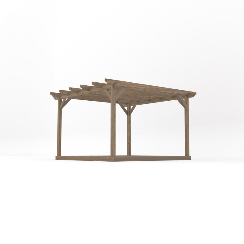 Freestanding Garden Pergola with Decking - Rustic Brown - 3.6m Width x 3.6m Length