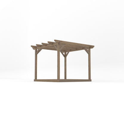 Freestanding Garden Pergola with Decking - Rustic Brown - 3m Width x 3m Length