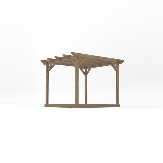 Pergola | Timber Garden Pergola | Integrated Decking Base | Freestanding Garden Structure | Rustic Brown | 3m Width x 3m Length