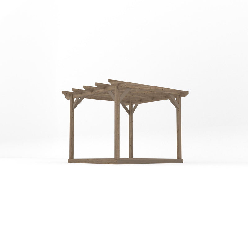 Freestanding Garden Pergola with Decking - Rustic Brown - 3m Width x 3m Length