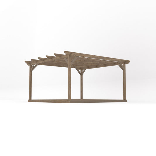 Pergola | Timber Garden Pergola | Integrated Decking Base | Freestanding Garden Structure | Rustic Brown | 4.2m Width x 4.2m Length