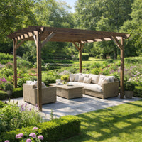 Pergola | Timber Garden Pergola | Freestanding Garden Structure | Open Slatted Roof | Rustic Brown | 1.8m Width x 1.8m Length