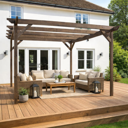 Freestanding Garden Pergola - Rustic Brown - 2.4m Width x 2.4m Length