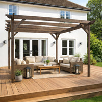 Pergola | Timber Garden Pergola | Freestanding Garden Structure | Open Slatted Roof | Rustic Brown | 1.8m Width x 3m Length
