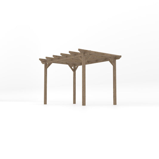 Pergola | Timber Garden Pergola | Freestanding Garden Structure | Open Slatted Roof | Rustic Brown | 2.4m Width x 3.6m Length